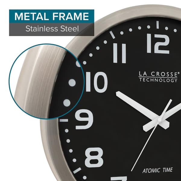 【新品】 NICKEL&DIME ニッケル＆ダイム ジレット ネオ ブラック La Crosse Technology 16 in. Stainless Steel Atomic Analog Clock