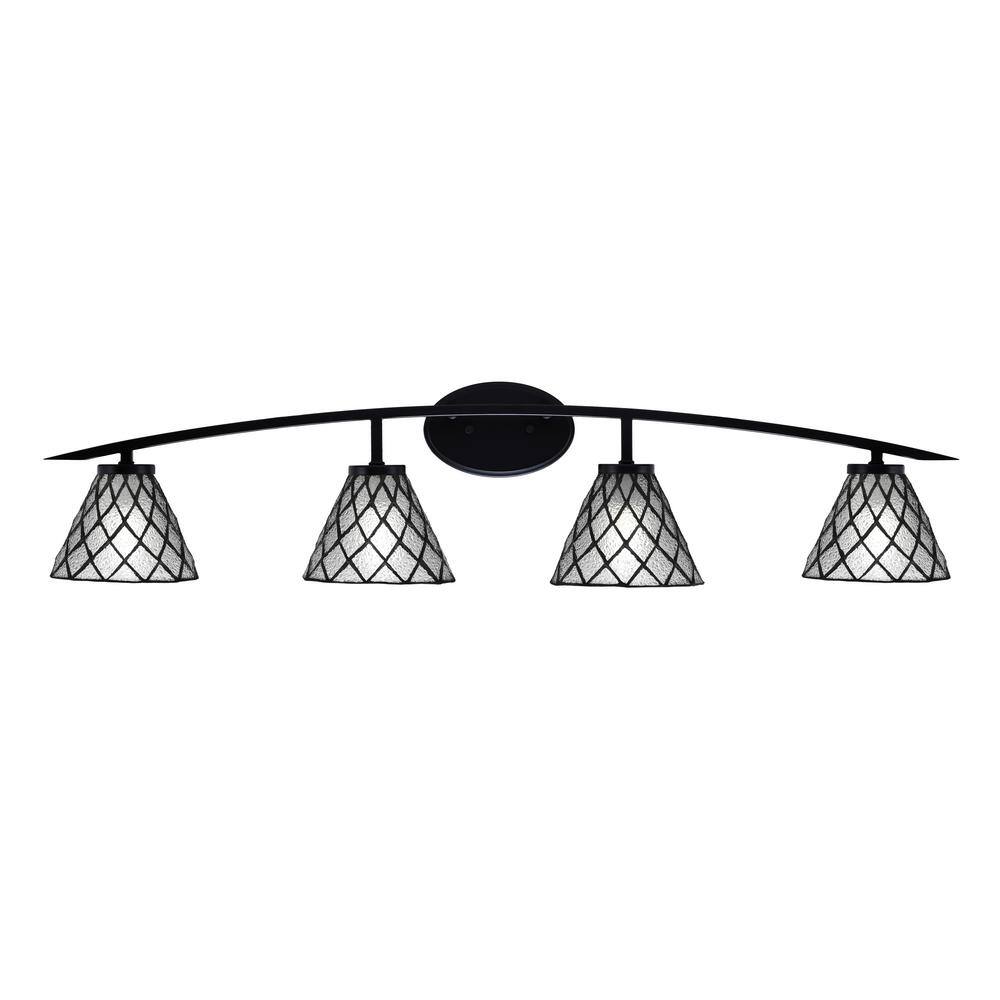 Siena 40 in. 4-Light Matte Black Vanity-Light with 7 in. Diamond Ice Art Gl