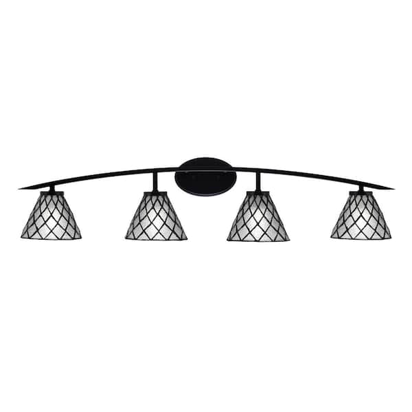 Unbranded Siena 40 in. 4-Light Matte Black Vanity-Light with 7 in. Diamond Ice Art Glass Shades No Bulbs Included