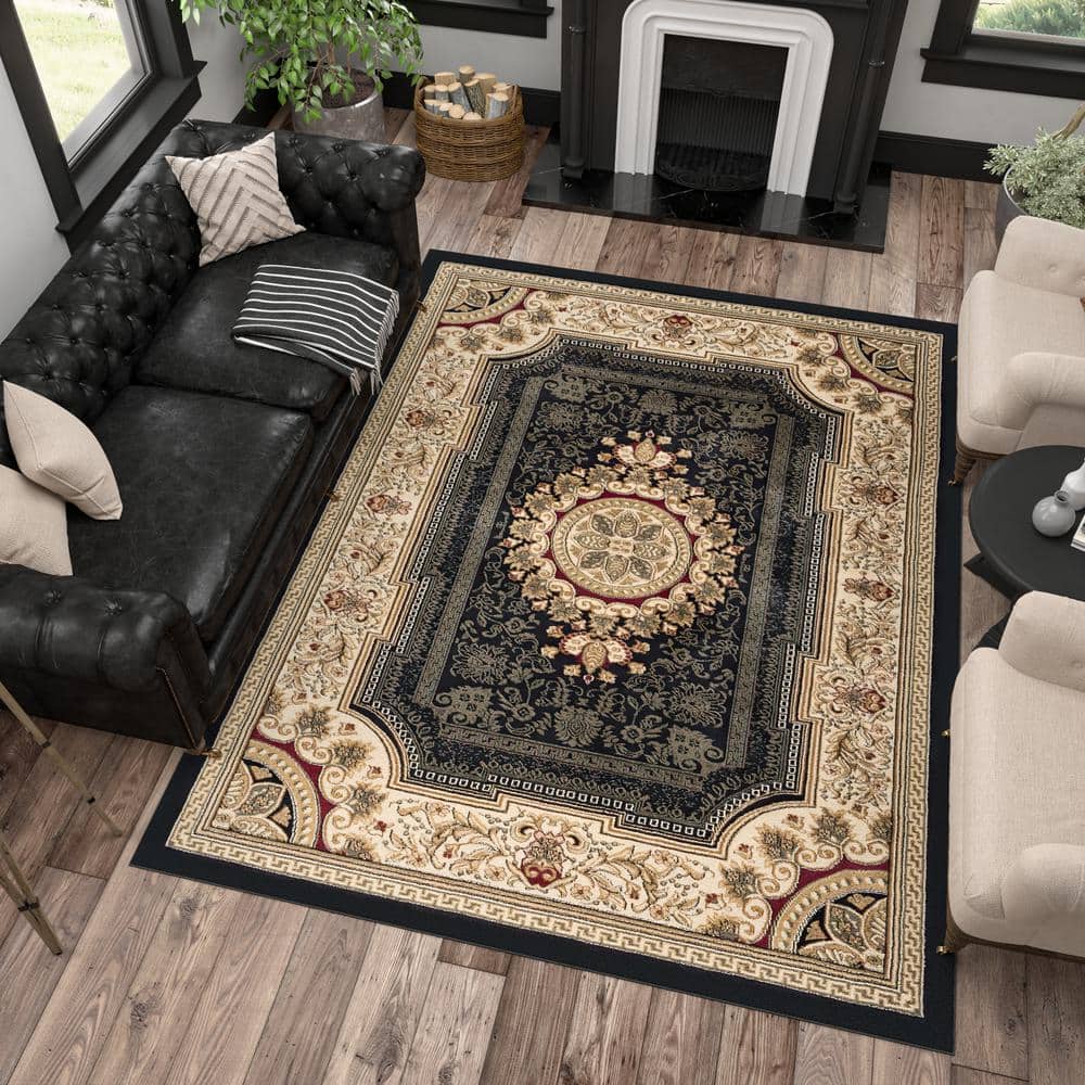 Sensation Oriental Medallion 2' x 3' Black Synthetic Area Rug