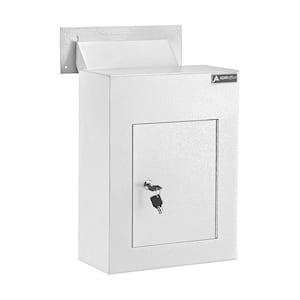 White Steel Through the Wall Drop Box with Adjustable Chute Mail Receptacle