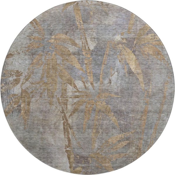 Mayfield Premium Machine Washable Abstract AMF2222 Khaki 8 ft. x 8 ft. Round Rug
