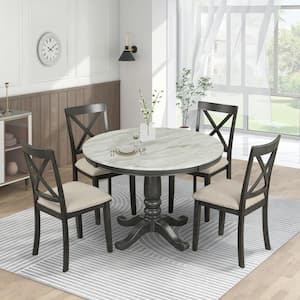 Elegant 5-Piece Gray Faux Marble Top Dining Set (Seats 4)