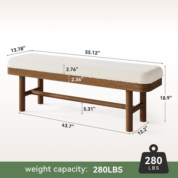 BYBLIGHT 55.12 in. L Brown Solid Wood Entryway Bench with