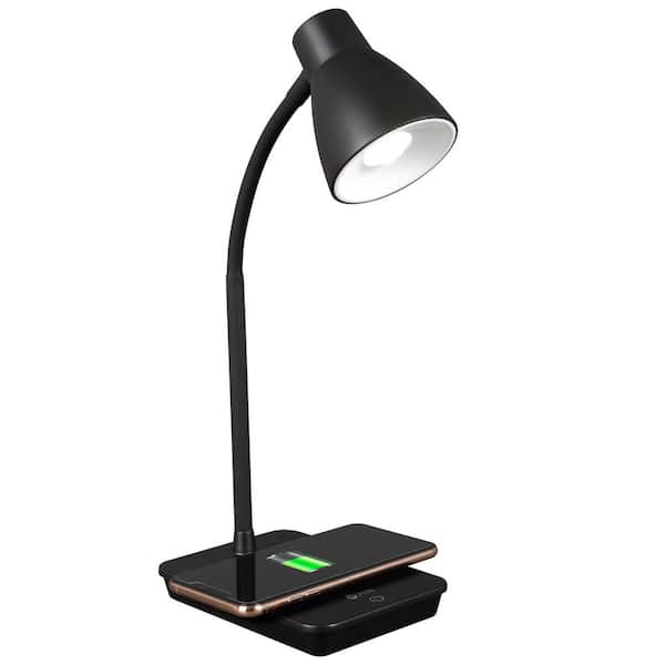 OttLite 15.5 in. Black Wellness Series Infuse LED Desk Lamp with Wireless and USB Charging