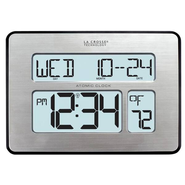 513-1419BL La Crosse Technology Atomic Digital Wall Clock with IN Temp Backlight 