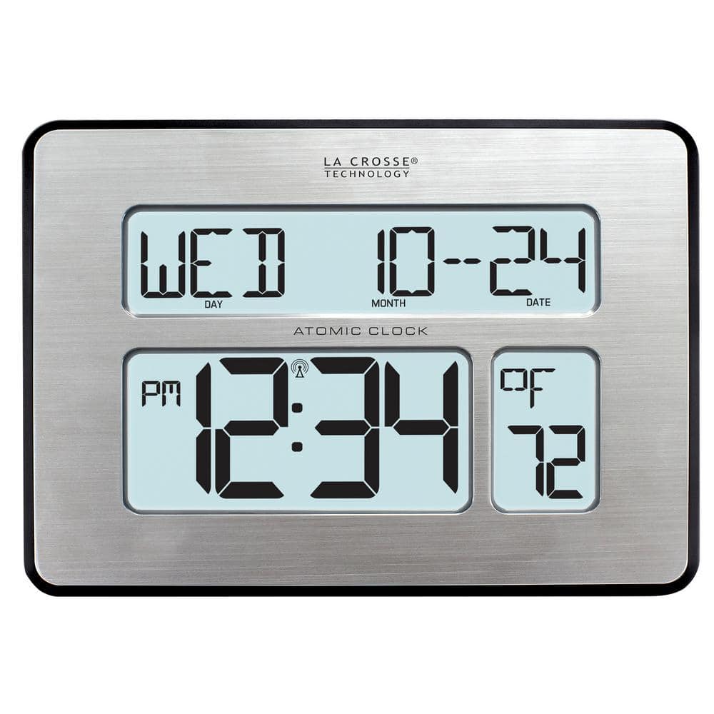 Silver Metallic Digital Atomic Wall Clock with Calendar