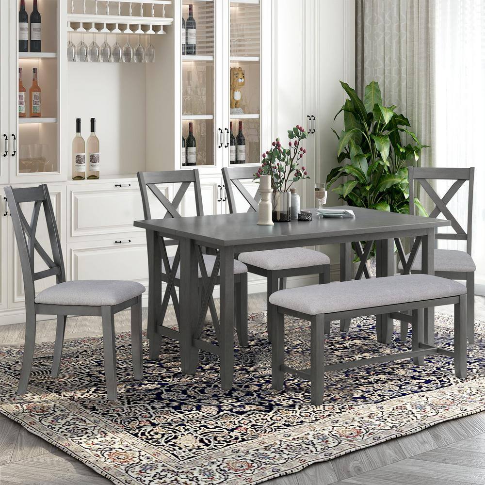 6-Piece Gray Wood Top Dining Room Set Seats 5 price history on PriceWatchPro
