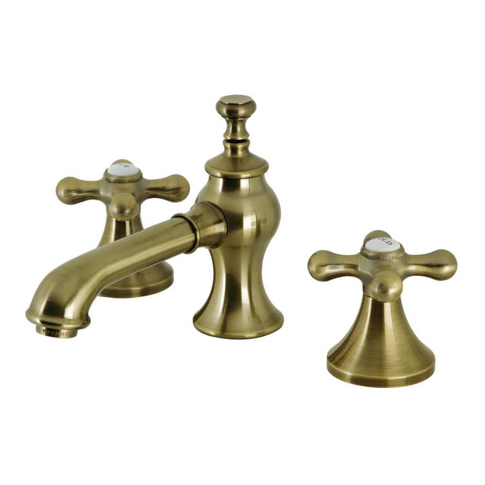 Kingston Brass Restoration 8 in. Widespread 2-Handle Bathroom Faucets with  Plastic Pop-Up in Polished Brass HKB912RXL - The Home Depot