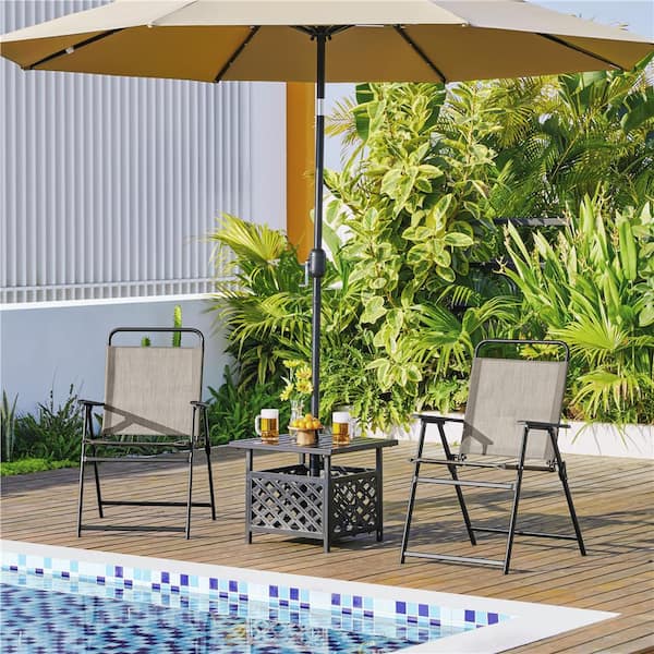 (Set of 4) Outdoor Texteline Foldable Dining Chairs with Backrest Armrests