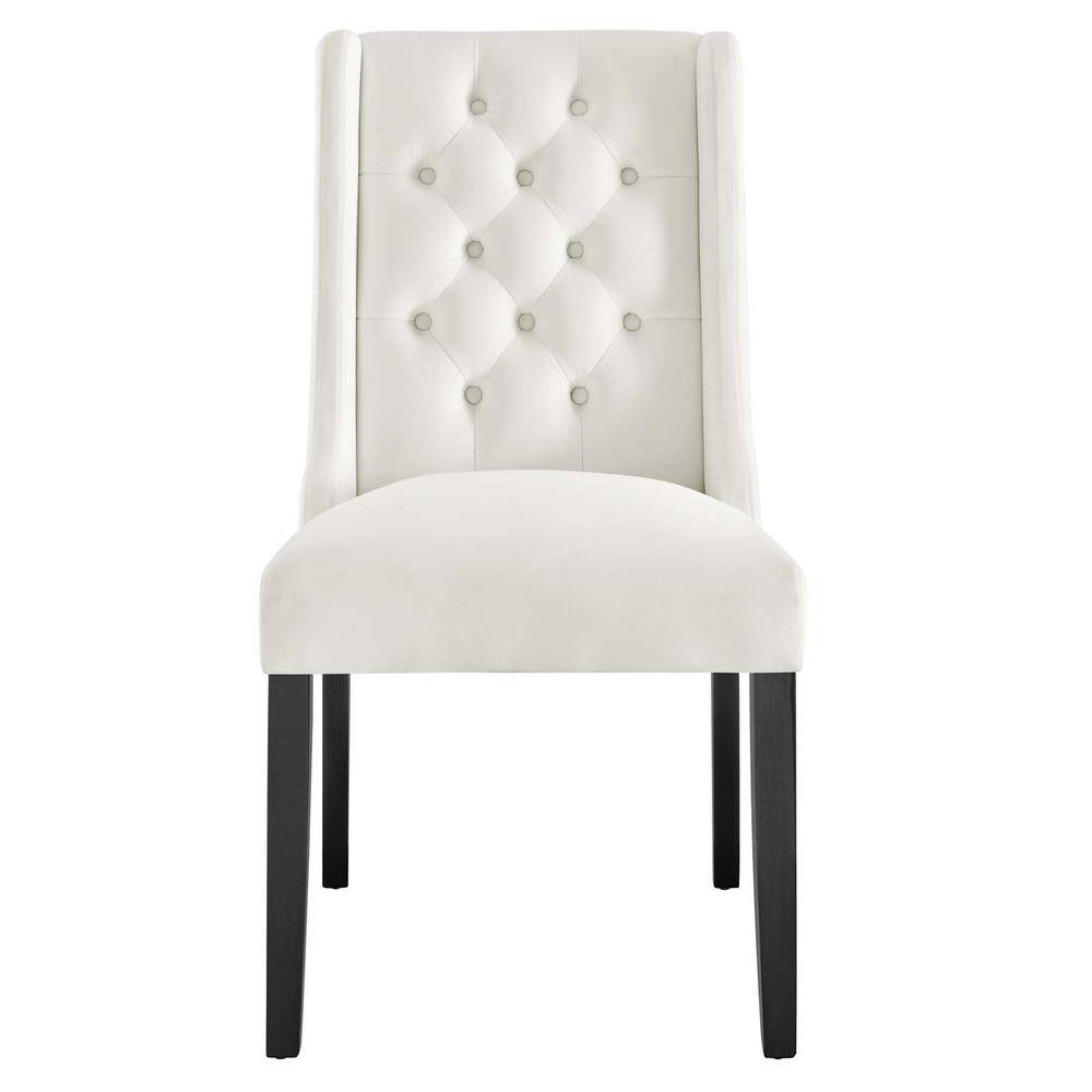 Elegance White Velvet Upholstered Side Chair with Solid Wood Frame