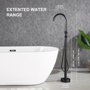 High Arc Swivel Spout Singe-Handle Floor Mount Freestanding Tub Faucet with Hand Shower in Matte Black
