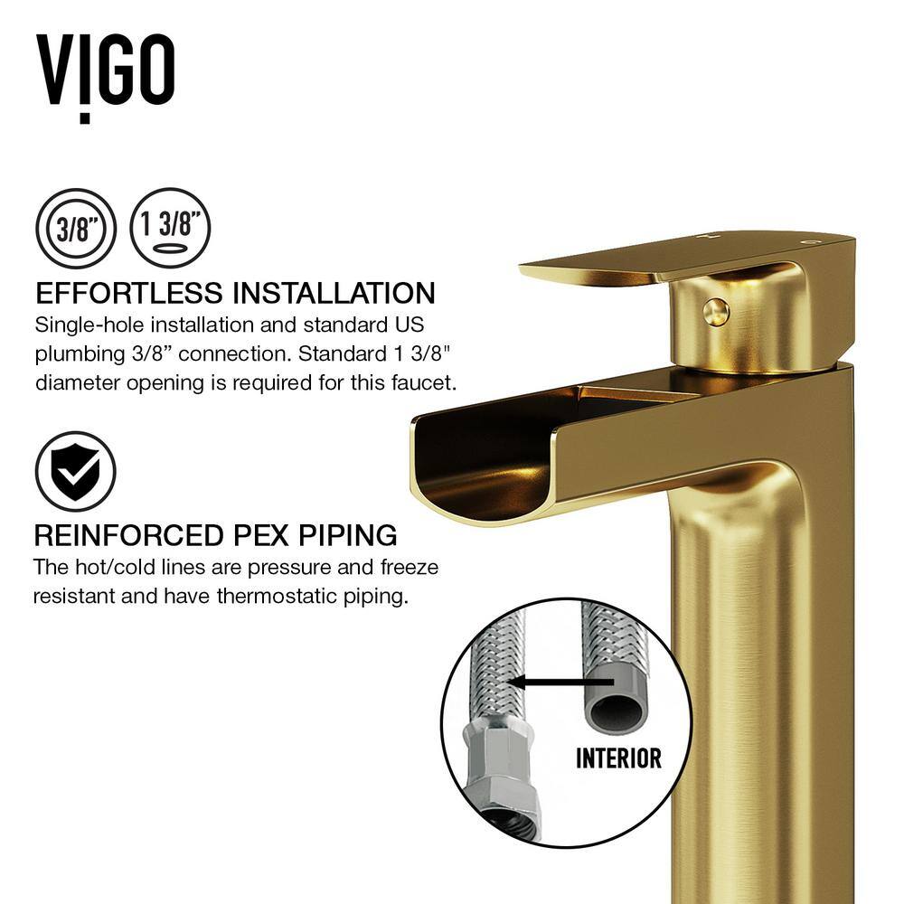Amada Matte Brushed Gold Waterfall Vessel Sink Faucet
