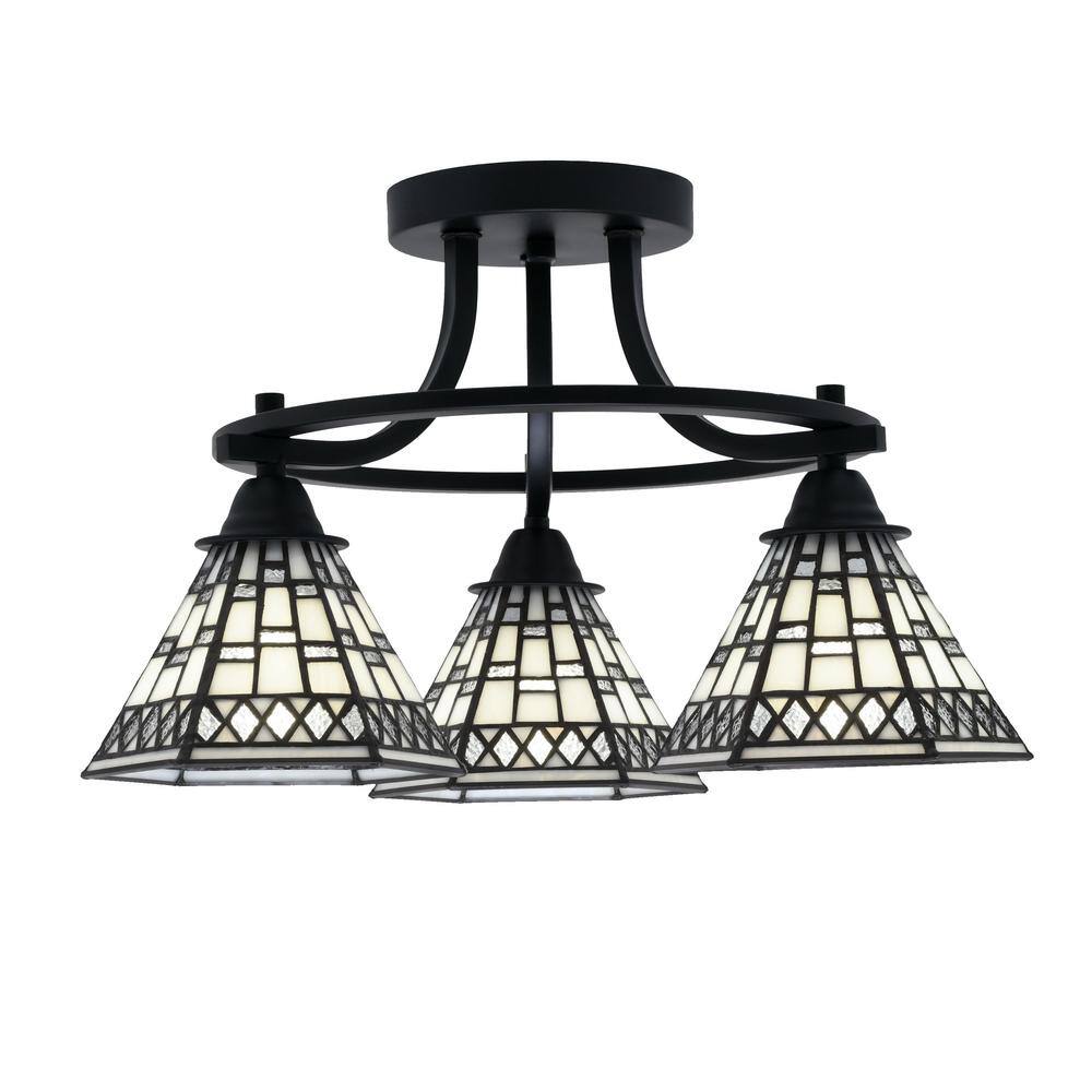 Madison 3-Light Semi-Flush Shown In Matte Black Finish With 16.75 in. Pewte