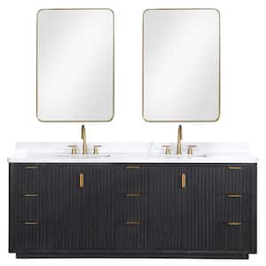 Cádiz 84 in. W x 22 in. D x 34 in. H Double Bathroom Vanity in Fir Wood Black with White Composite top and Mirror
