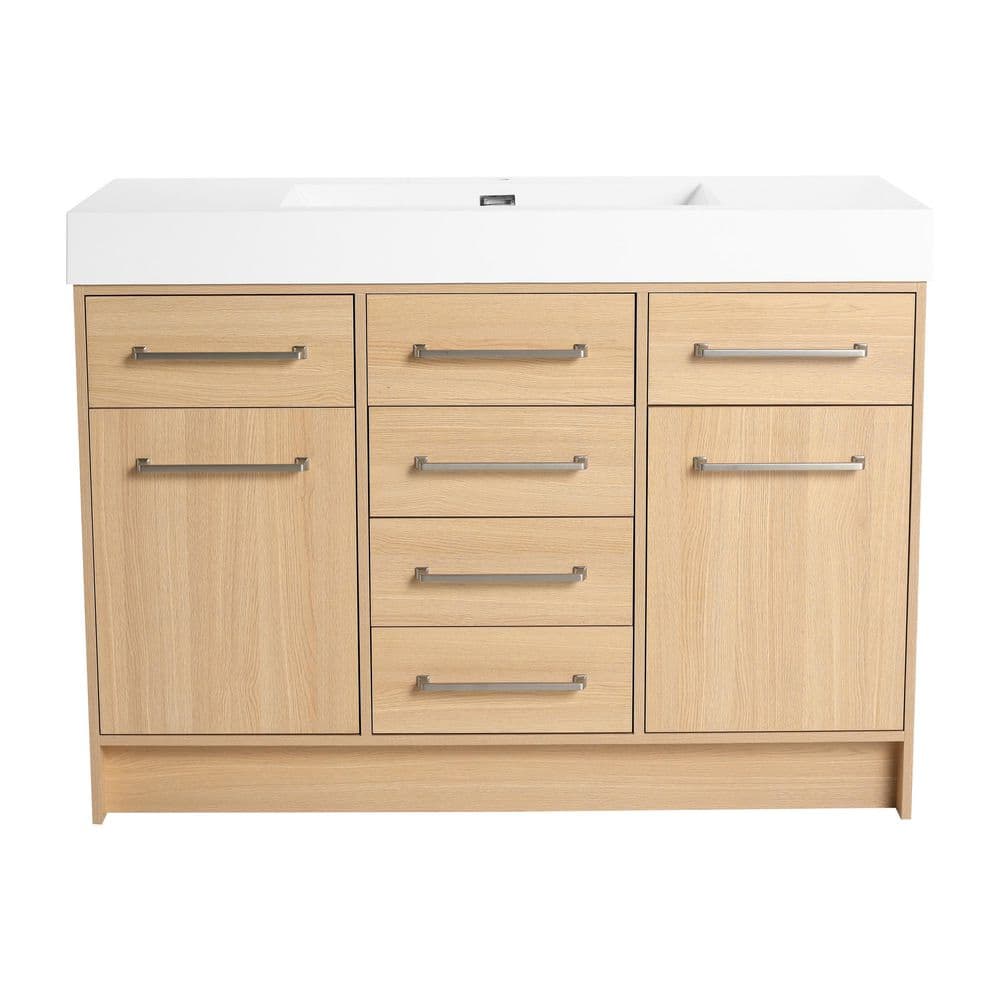 TCYO 48 in. Freestanding Original Oak Bath Vanity with White Cultured ...