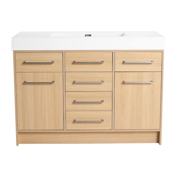 48 in. Freestanding Original Oak Bath Vanity with White Cultured Marble Top Assembled
