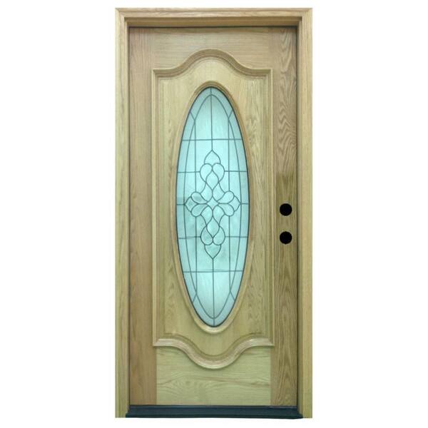 Steves & Sons 36 in. x 80 in. Tyler Full Oval Stained Oak Wood Prehung Front Door