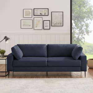 Etta 84.3 in. W Square Arm Velvet Mid-Century 3-Seat Straight Sofa with Metal Legs in Blue