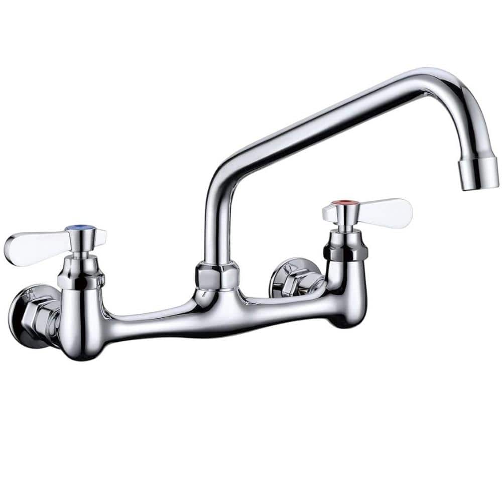Chrome Wall Mount Double Handle Bridge Faucet with 10-inch Swing Spout