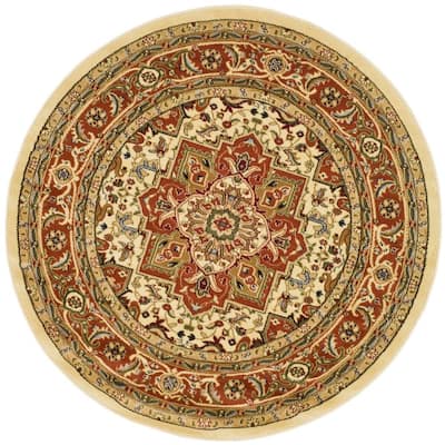 5 Ft Round Border Area Rug Lnh221c 5r, Round Oriental Rugs With Fringe