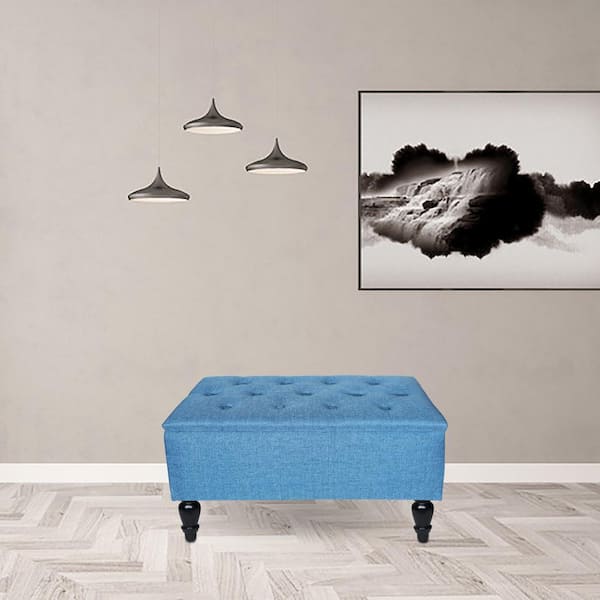 29 in. Blue Upholstered Ottoman Storage Bench