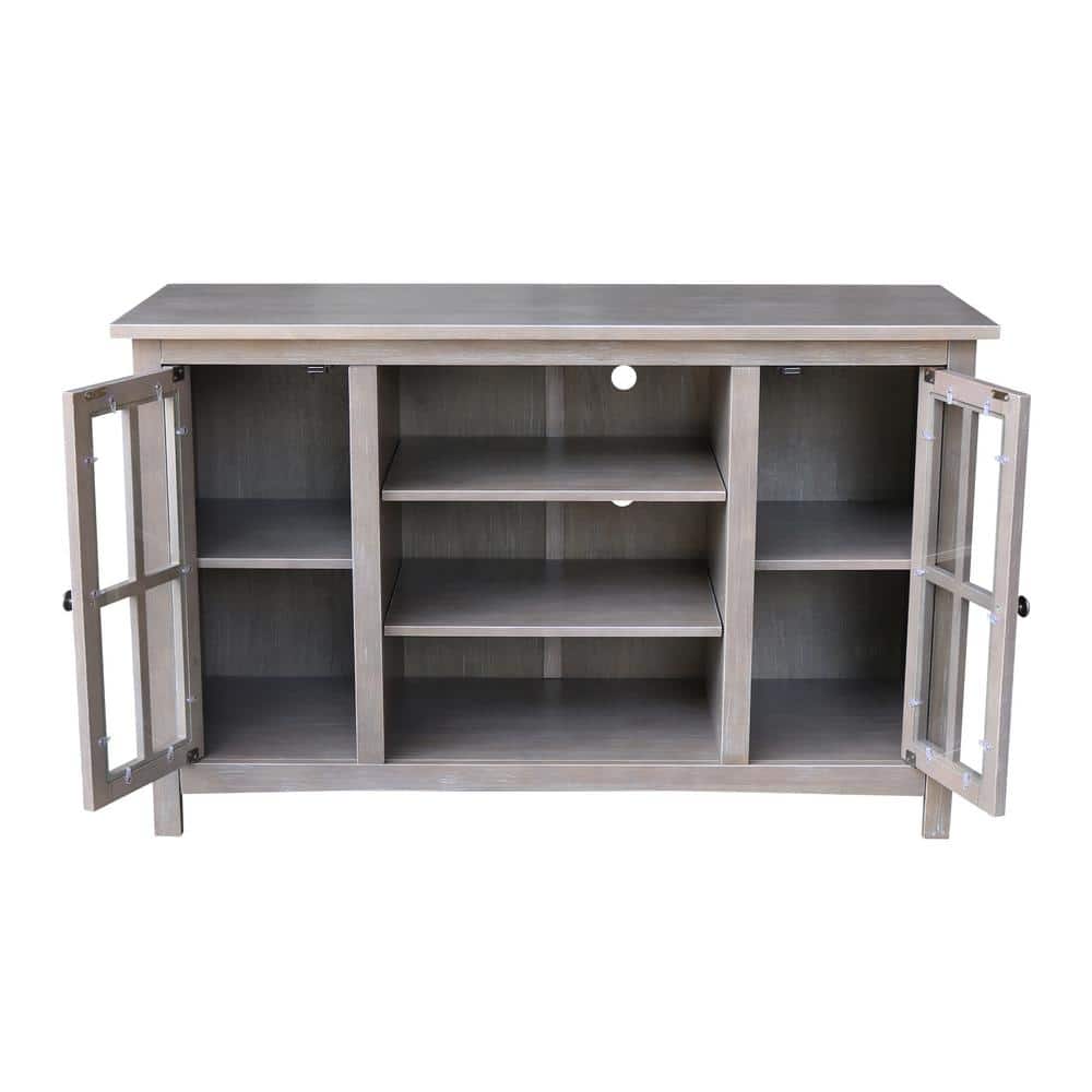 Washed Gray Taupe Solid Wood TV Stand with Cabinet