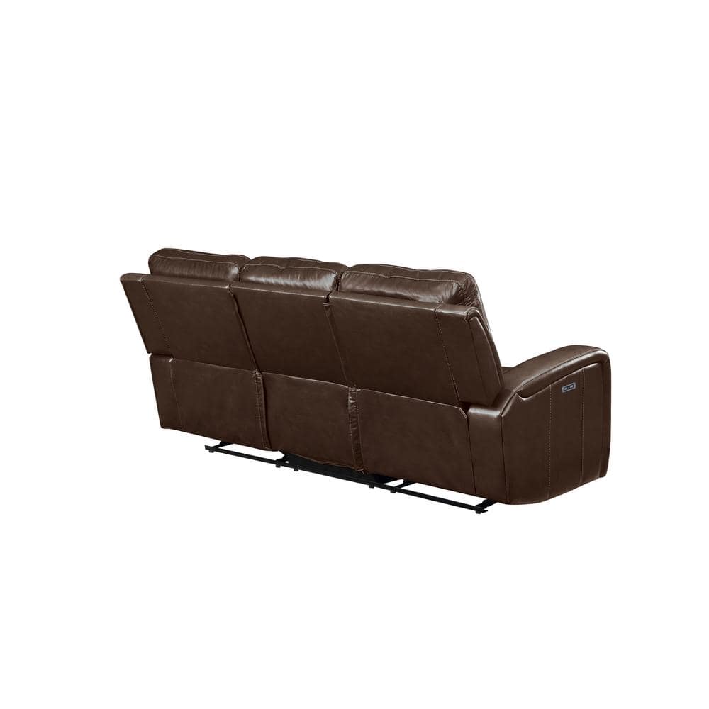 Linton Brown Leather Power Reclining Sofa with Track Arms