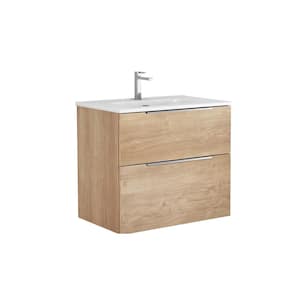 Dalia 28 in. W x 18.1 in. D x 23.8 in. H Single Sink Wall Mounted Bath Vanity in Natural Oak with White Ceramic Top