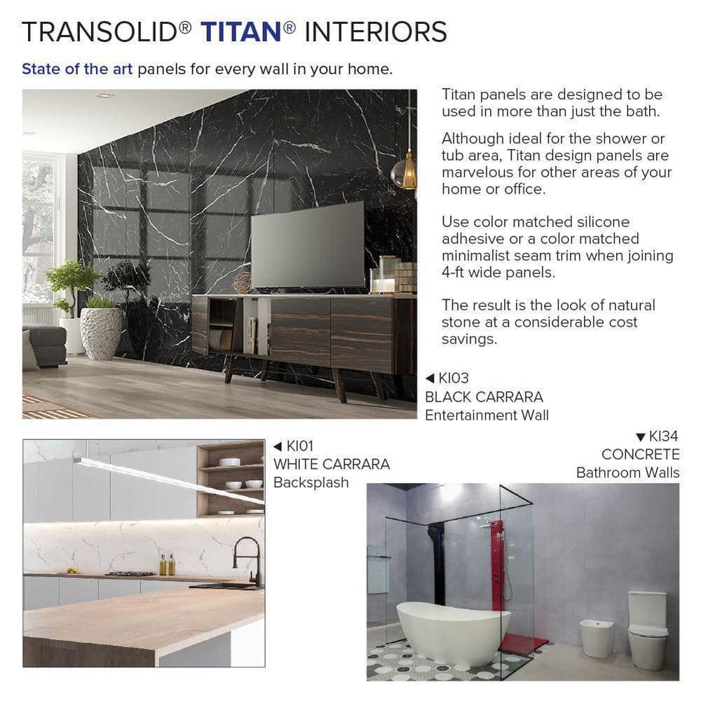 Titan 60" x 36" Black Glossy Marble Shower Wall Kit