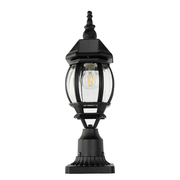LUTEC 20 in. 1-Light Black Aluminum Solar Powered Outdoor Rust Resistant Pier Mount Light with 1-E26 LED Bulb