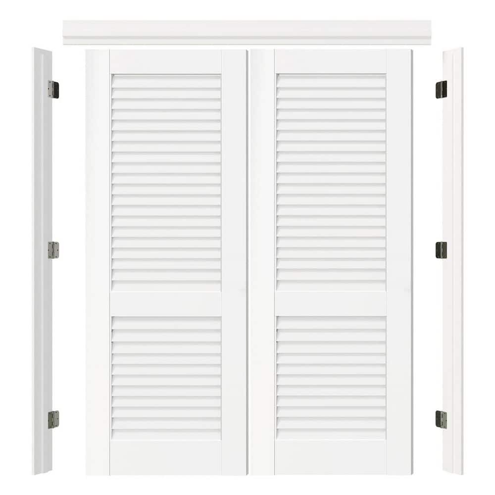 48 in. x 80 in. Louvered White Primed Pine Wood Universal Double French Door with Quick Assemble Jamb, Assembly Required price history on PriceWatchPro