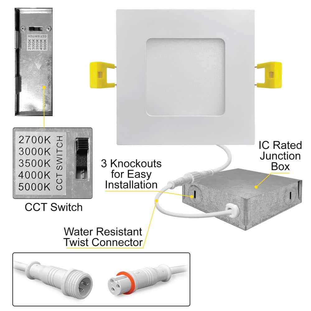 NuWatt 3" White Square Ultra-Thin LED Recessed Light Kit