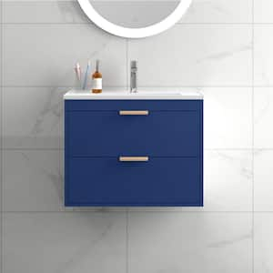 24 in. W x 17.7 in. D x 18.7 in. H Single Sink Wall Mounted Bath Vanity in Blue with White Ceramic Top