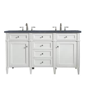 Brittany 60 in. W x 23.5 in.D x 34 in. H Double Vanity in Bright White with Quartz Top in Charcoal Soapstone