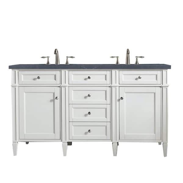 James Martin Vanities Brittany 60 in. W x 23.5 in.D x 34 in. H Double Vanity in Bright White with Quartz Top in Charcoal Soapstone