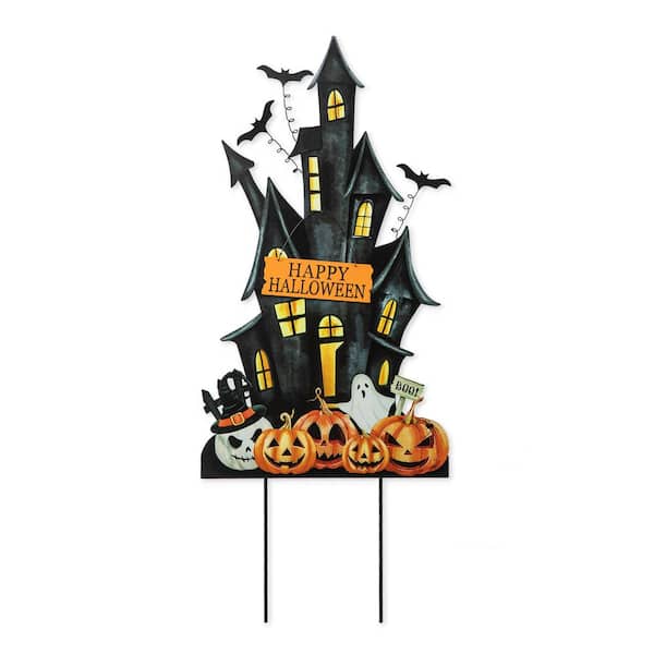 Glitzhome 32 in. H Halloween Metal Haunted House Yard Stake