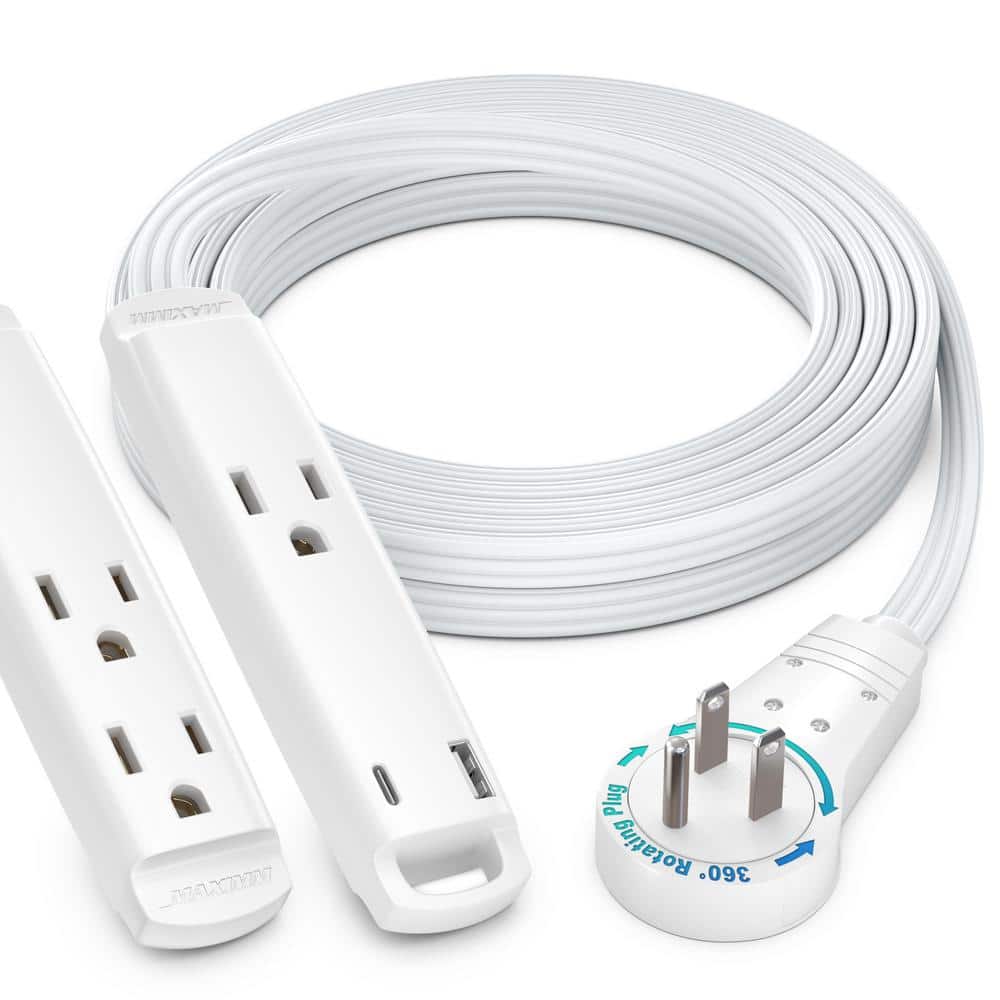 10 ft. 16/3 Light Duty Indoor Extension Cord 360 Rotating Plug 3-Outlet with USB-C Port and Loop, White price history on PriceWatchPro