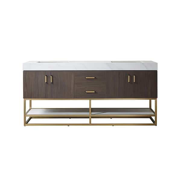 ROSWELL Toledo 72 in. W x 22 in. D x 34 in. H Bath Vanity in Dark Walnut with White Composite Stone Top