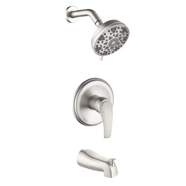 6-Spray Patterns 5 in. Wall Mount Fixed Shower Head in Brushed Silver