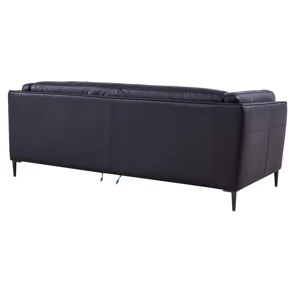Navy Tufted Leather Power Reclining Sofa with Wood Frame