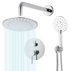 Round, wall-mounted adjustable rain shower faucet, handheld shower combo, in Chorme Stainless Steel.