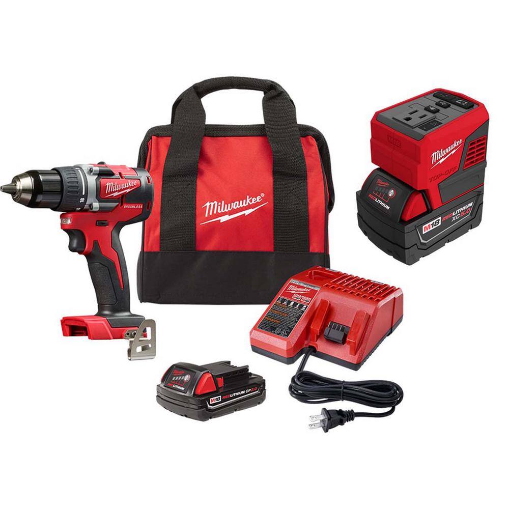 Milwaukee M18 18-Volt Lithium-Ion Brushless Cordless 1/2 in. Compact  Drill/Driver Kit w/M18 TOP OFF 5.0 Ah Battery 2801-21P-2846-50 The Home  Depot