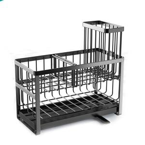 Kitchen Sponge Holder Kitchen Organizer With 50 Filters - Stainless Steel Sponge Holder, Draining Tray, Foldable Design (Black) Sink Caddy