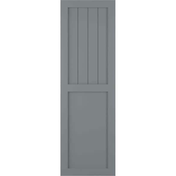 Ekena Millwork 12 in. x 28 in. True Fit PVC Farmhouse/Flat Panel Combination Fixed Mount Board and Batten Shutters Pair in Ocean Swell