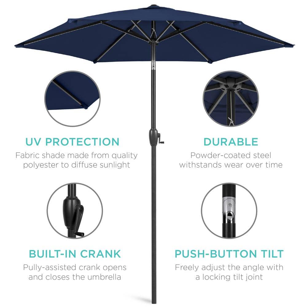 7.5ft Navy Blue Steel Outdoor Market Patio Umbrella
