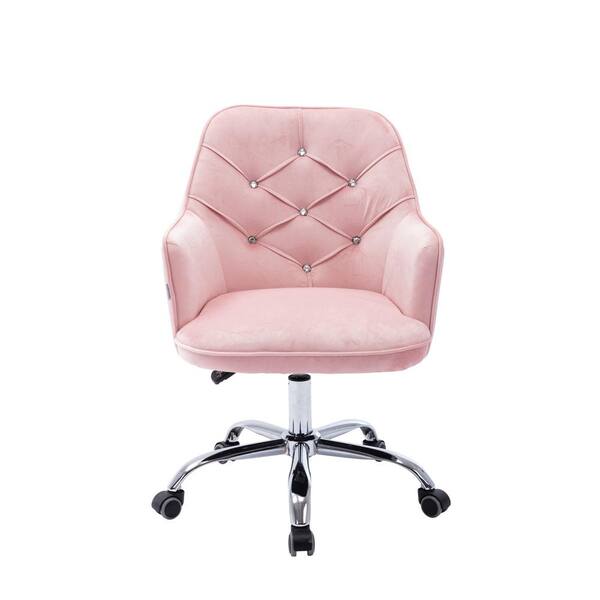 Wateday Pink Velvet Swivel Shell Office Chair with Non-adjustable Arms