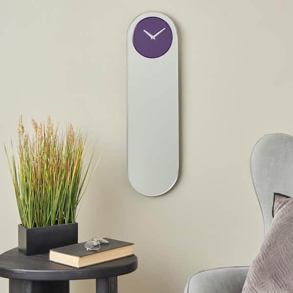 Litton Lane Purple Glass Decorative Wall Clock with Silver Clock Hands