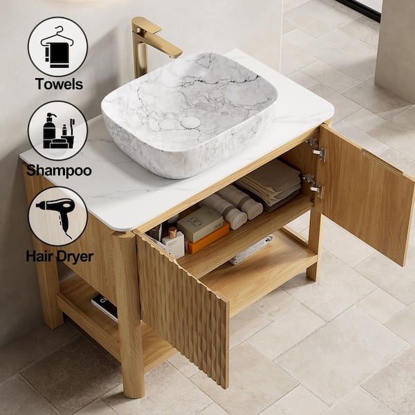 Yingze 36 in. Freestanding Single Sink Natural Bath Vanity with