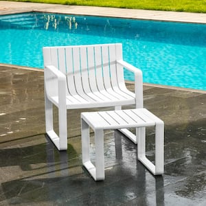 White All-Weather 2-Piece Resin Patio Lounge Chair with Footrest